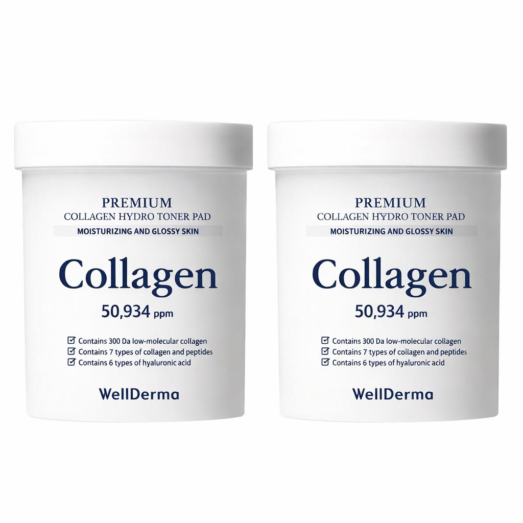 WELLDERMA Premium Collagen Hydro Toner Pads Hydrating & Firming Skin Care 250g 60 Pads x2