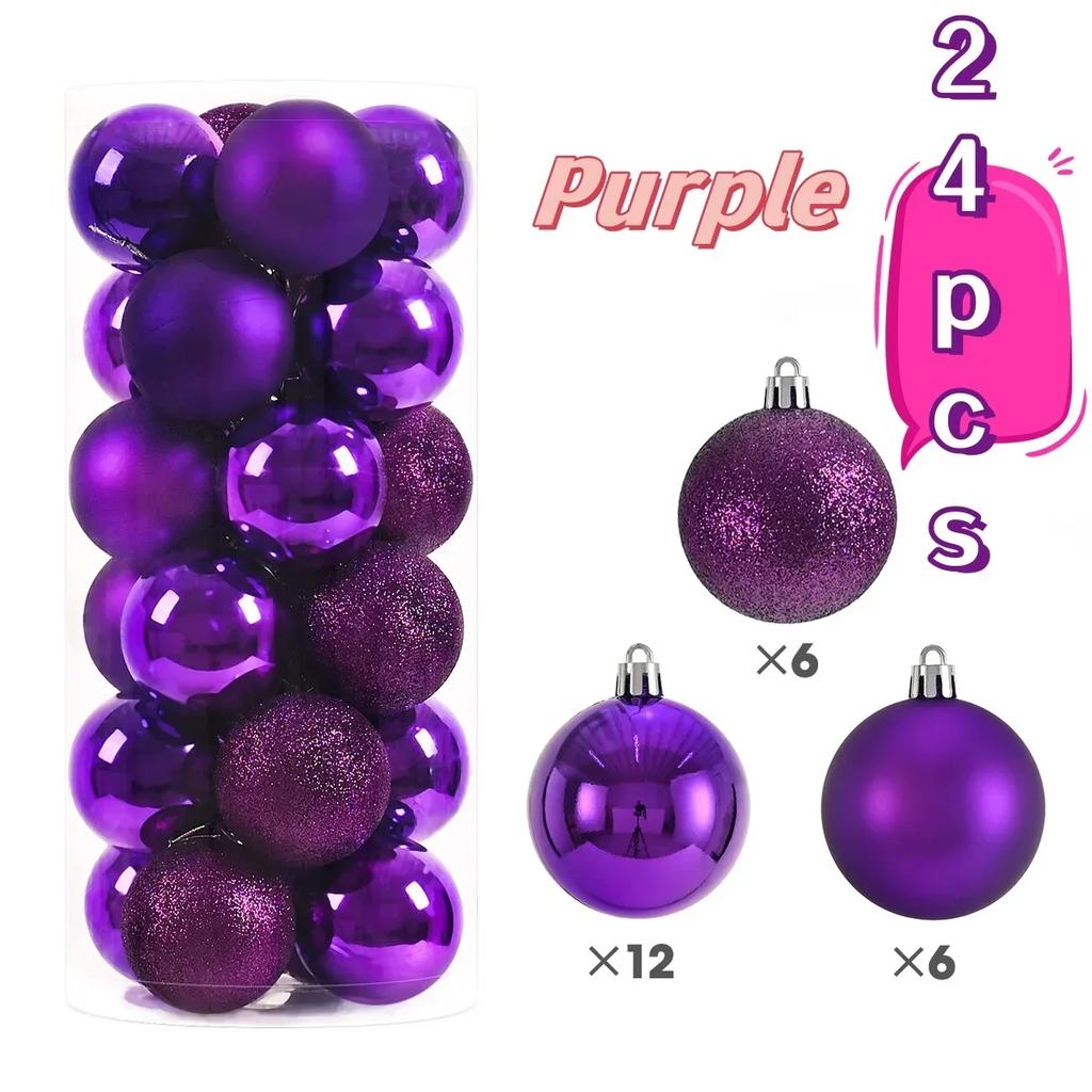 24pcs Christmas Ball Ornaments Plastics Solid Color Suspended Bauble Christmas Tree Hanging Balls Party Wedding Accessories