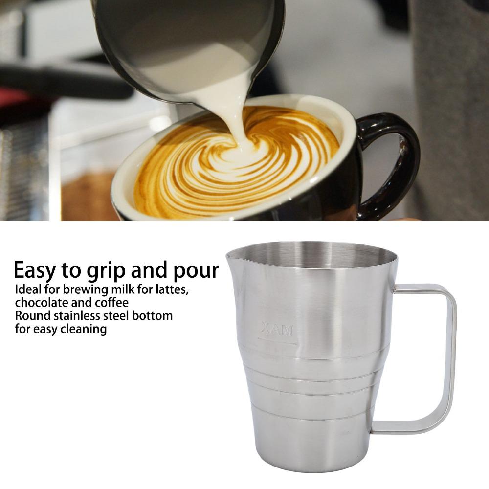 Silver Milk Frother Pitcher Stainless Steel Milk Steaming Pitcher Milk Frothing Cup Latte Art
