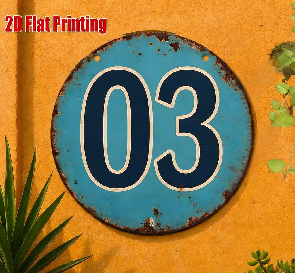 Vintage Number  Distressed Blue D Flat Round Metal Sign  Retro Industrial Wall Decor for Home Garage