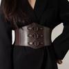 Women's Wide Corset Waistband with Tie-up Bow and Chain Embroidery
