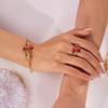 Vintage Red Rose Flower Bracelet Charm Ring Set For Women Open Cuff Bangle Finger Ring Party Wedding Jewelry Adjustable Gift