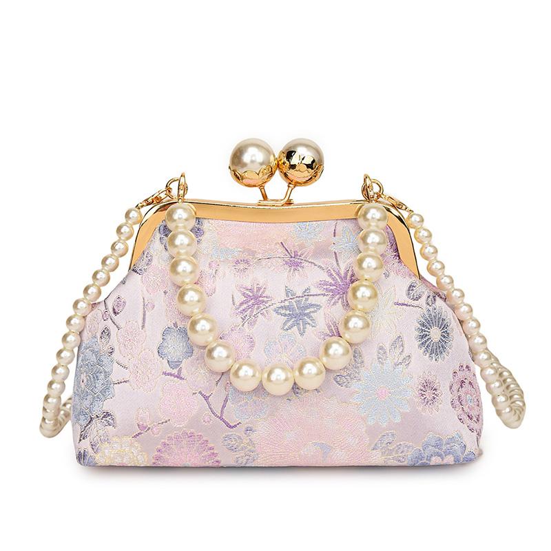 Vintage Embroidered Crossbody Bags for Women Metal Handle Shoulder Purse with Chain Strap Bohemian Style Handbag Gift Her wallet