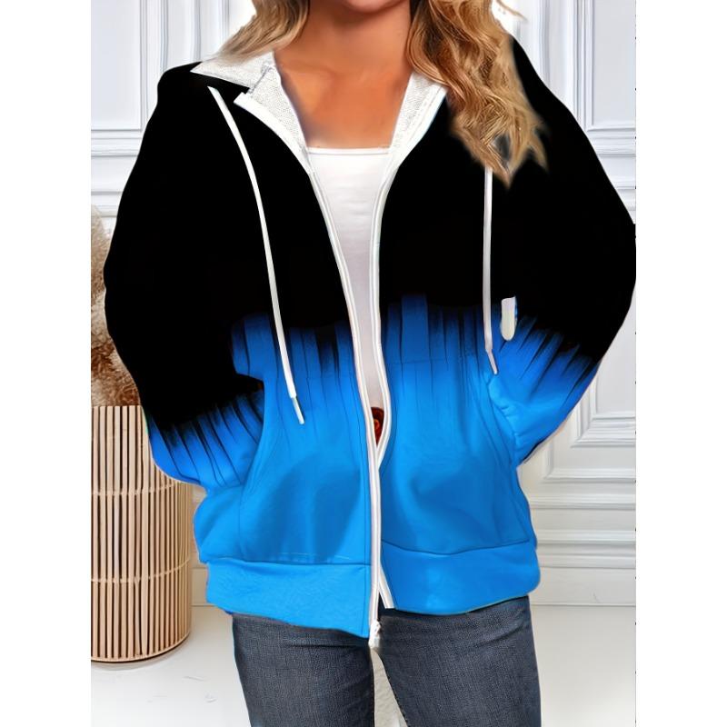 Felpa con cappuccio da donna taglie forti, con zip e sfumature, comoda, casual, manica lunga