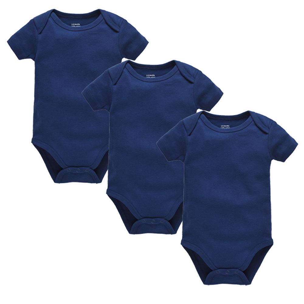 Summer Newborn 100% Cotton Short Sleeve Baby Romper - Plain Color with Snap Crotch, Customizable Print Children's Bodysuit