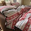 Maternal and infant grade A new puff yarn four-piece set, pure cotton naked bed sheet quilt cover, dormitory bed hat three-piece set