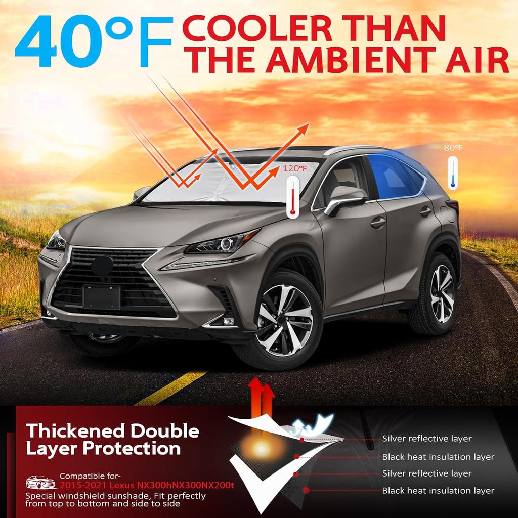 Windshield Sun Shade for 2015-2021 Lexus NX300h/NX300/NX200t Foldable Sunshade Front Window Custom Fit Car Accessories