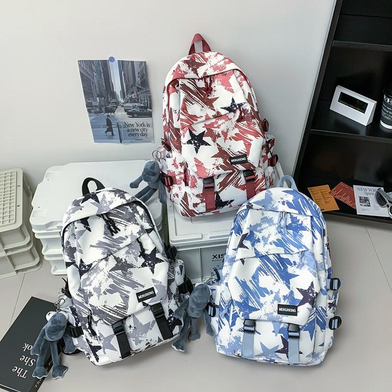 Star Graffiti Print Student Schoolbag Unisex Backpack