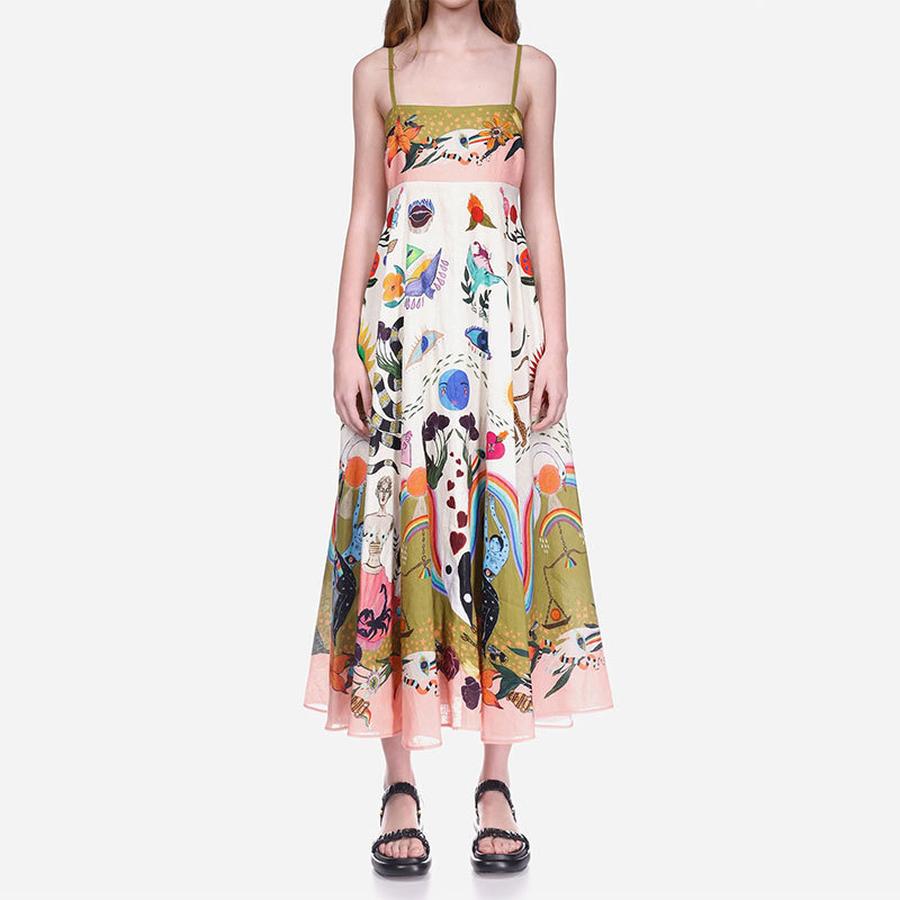 

Summer Elegant Printed Halter High Waist Maxi Dress 2XL рожевий