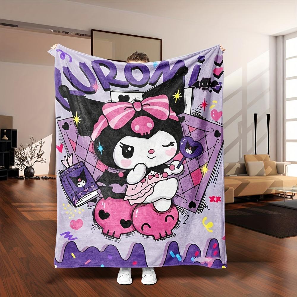 1 Purple Kuromi Flannel Blanket 2D Single Print Soft Fluffy Warm Couch Bed Living Room Bedroom Home Decor Gift Daily Use Blanket