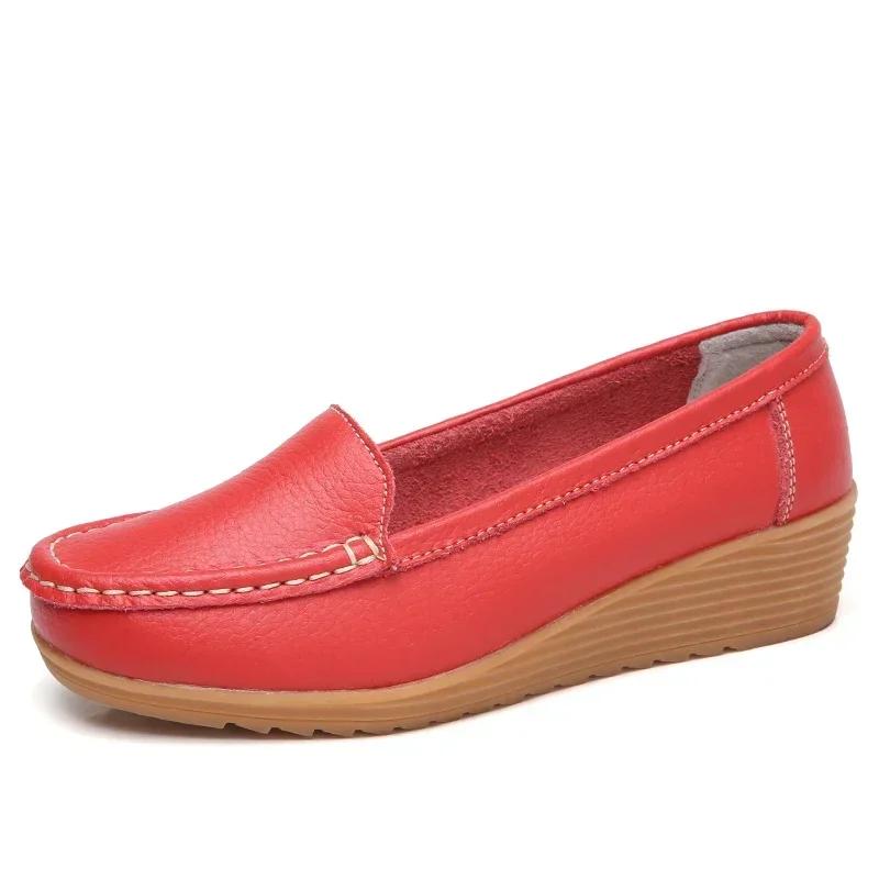Skórzane Platformy Codzienne Loafersy Matka Kobiety Wysoka Jakość Płaskie Mokasyny Panie Antypoślizgowe Buty do Jazdy Bean Pielęgniarka Buty do Chodzenia