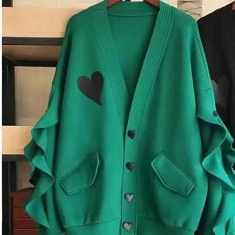 Spring Jacket Women Heart-shaped Coat Long Sleeve Button Jacket Coat Ladies Tops