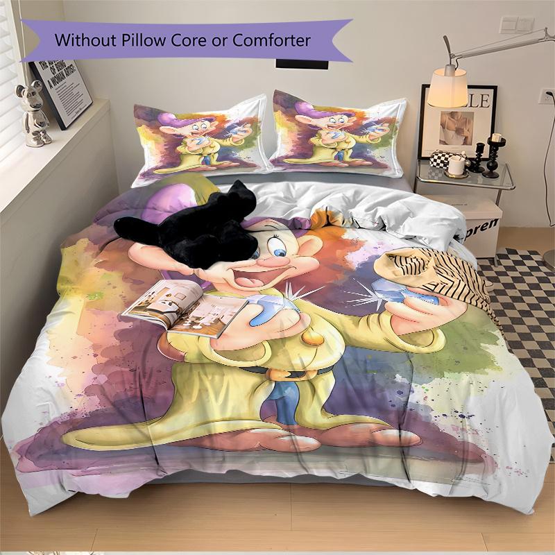 3pcs Dopey Dwarf Watercolor Art Bedding Set, Includes 1 Quilt Cover and 2 Pillowcases, Comfortable Bedding with Stylish Design for Bedroom,