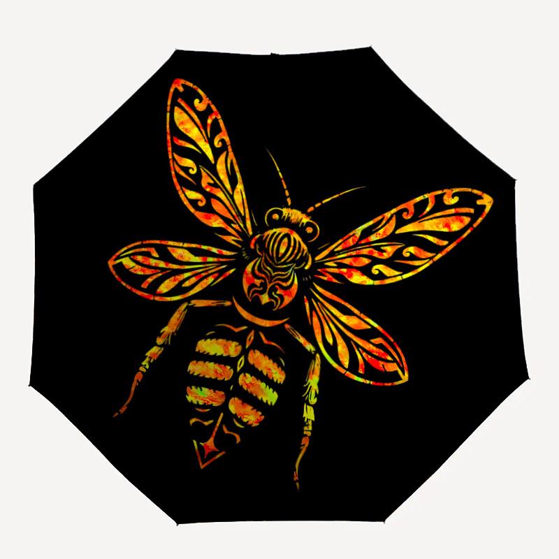 1pc Bee Art Automatic Open/Close Umbrella, Portable Folding Umbrella, Compact Travel Umbrella for, Birthday/Christmas Gift 5018