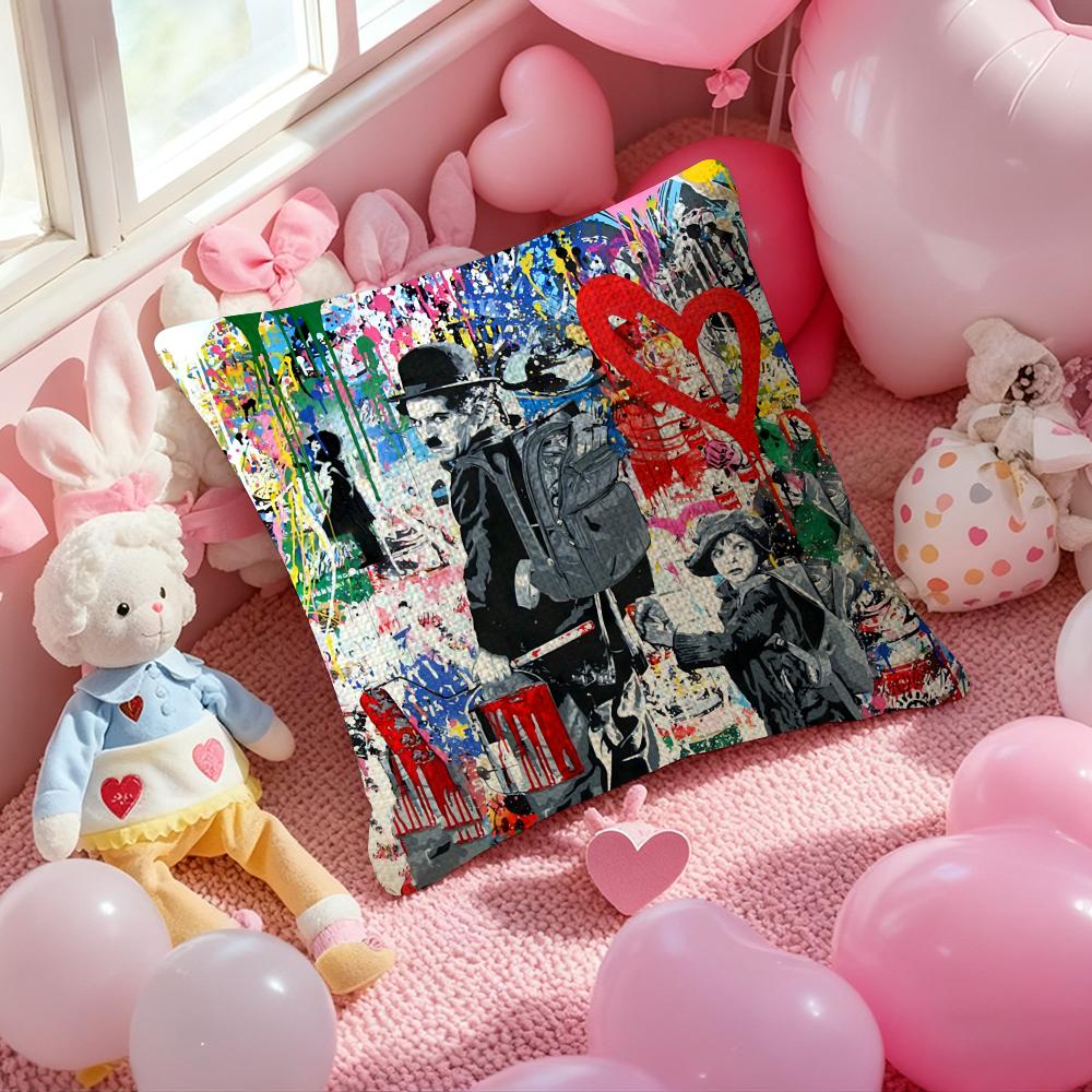 B-Banksy Street G-Graffiti Art Pillow Case Anti-Dustmite Pillowcase Invisible Zipper Silky Short Plush Sofa Cushion Cover