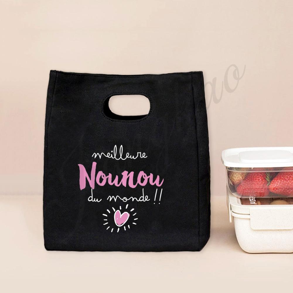 Beste Nanny der Welt Aufdruck Lunchtasche Tragbar Isoliert Canvas Kühltasche Bento Tasche Thermisch Lebensmittelaufbewahrungstaschen Geschenk für Nounou