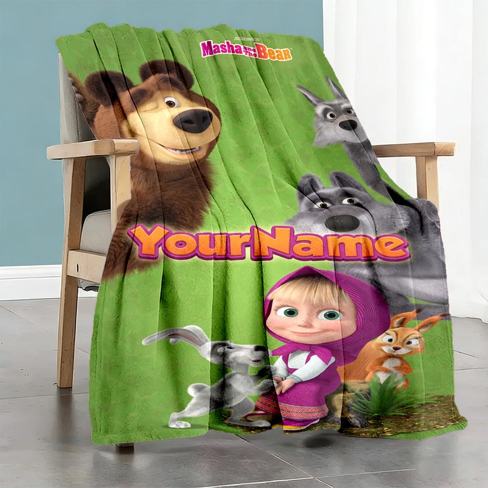 Masha Bear Personalized Name Blanket Throw Personalized Blanket Ultra-Soft Great for Sofa Chair Bed Couch All-Season Use Gift for Travel Home Birthday