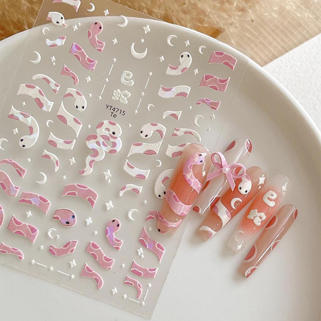YITU Iridescent Snake Nail Stickers with Star & Moon Design, YT4715.