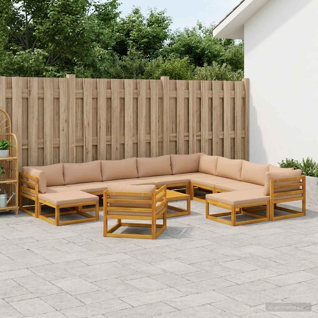 Sofa Set 12 pcs Natural Solid Acacia Wood