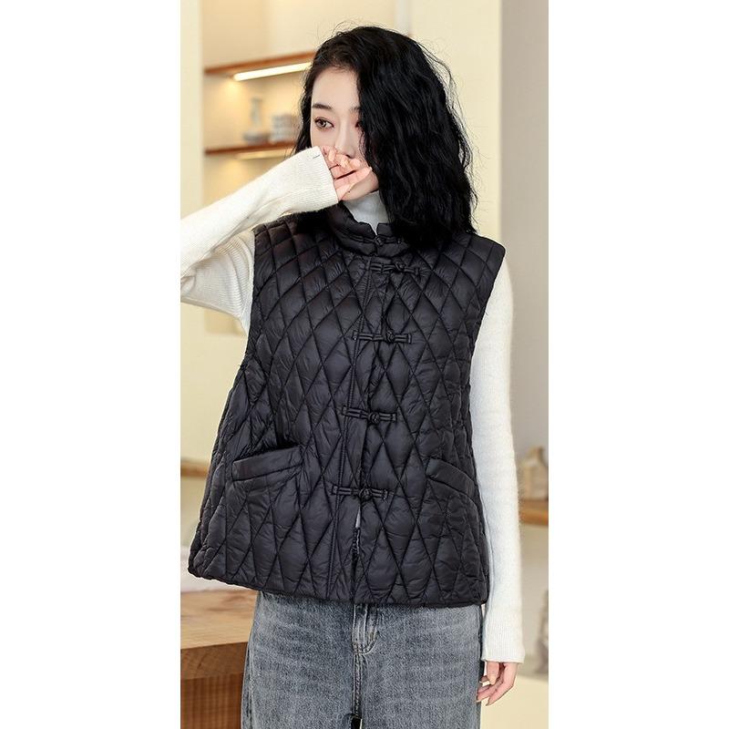 Autumn and Winter New Chinese-style Retro Chinese-style Buckle Cotton Vest Women's Versatile Slim and Warm Vest Jacket