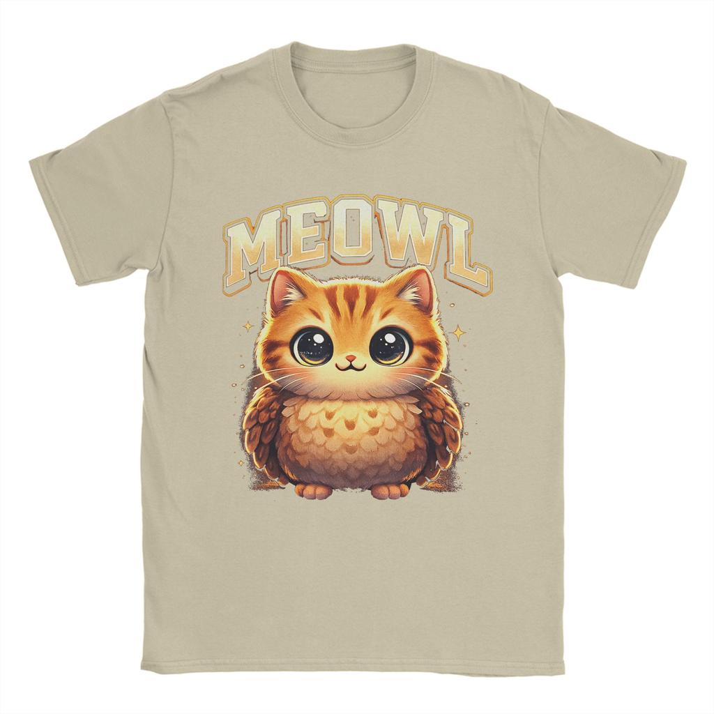 Meowl Funny Meow Cat Owl Brainrot Meme 100 Cotton TShirt For Unisexs Beach Vintage T Shirts O Neck Hippie Tees Plus Size Clothes