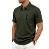 Men's Jacquard Casual Loose Fit Business Short Sleeve Polo Shirt with Collar Pocket and Zipper Detail Suitable for Daily Wear