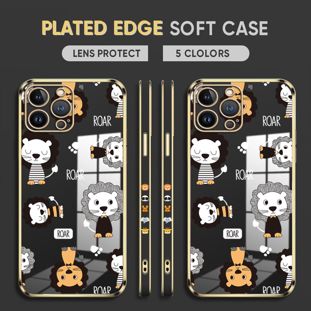 Pouzdro na telefon Fashion Lions Plating pro iPhone 11 13 15 Samsung Galaxy A52 Xiaomi Redmi 12C Note 10 Pro Oneplus měkké obaly na smartphone