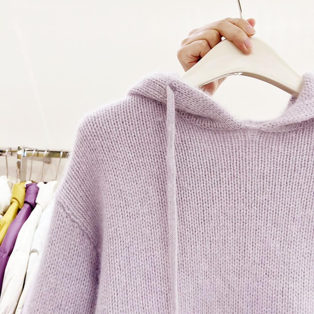 Women's Cashmere Hooded Sweater: Thickened, Drawstring, Loose, Short, 100% Wool Knitwear for Autumn/Winter.