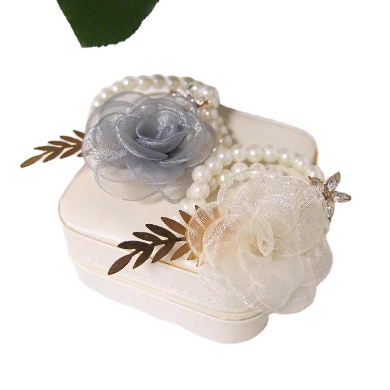 Korean Pearl Bridesmaid Corsage Bracelet - Elegant Floral Hand Accessory for Parties & Weddings