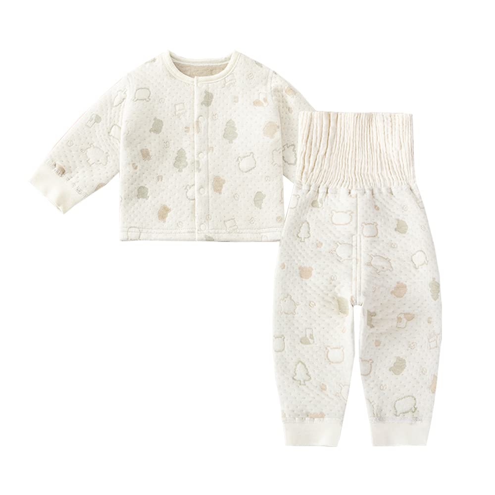 

Детский теплый топ и низ для живота, спереди длинный 100 см, пижама, комплект, с застежкой, весна, осень, зима, рукава, для девочек, для мальчиков, детская одежда, бежевый