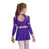 Complete Cheerleading Outfit for Girls: Contrast Color Long Sleeve Leotard Dress Featuring Cold Shoulder & Keyhole Back Detail