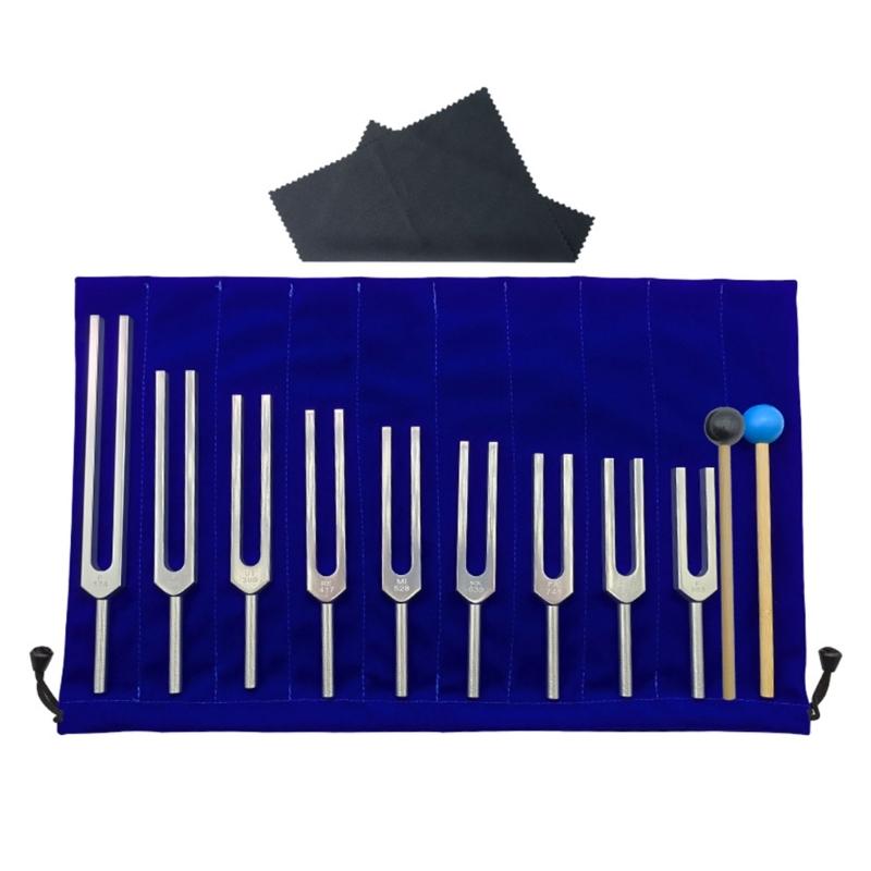 9pcs Healing Tuning Fork Aluminum Alloys Sound Healing Fork Professional Instrument for Relaxation & Meditations серебряный