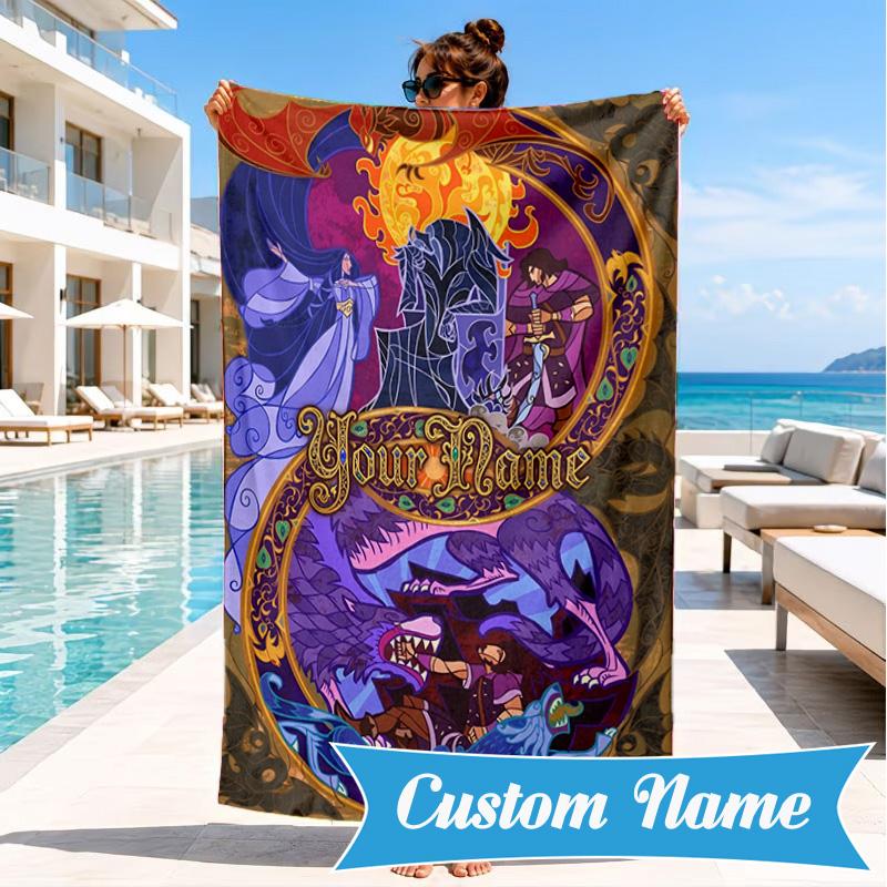 Custom Name Journey Through Middle-earth Personalized Microfiber Beach Towel, Quick-Dry, Ideal for Summer Travel, Beach Essential, Swimming