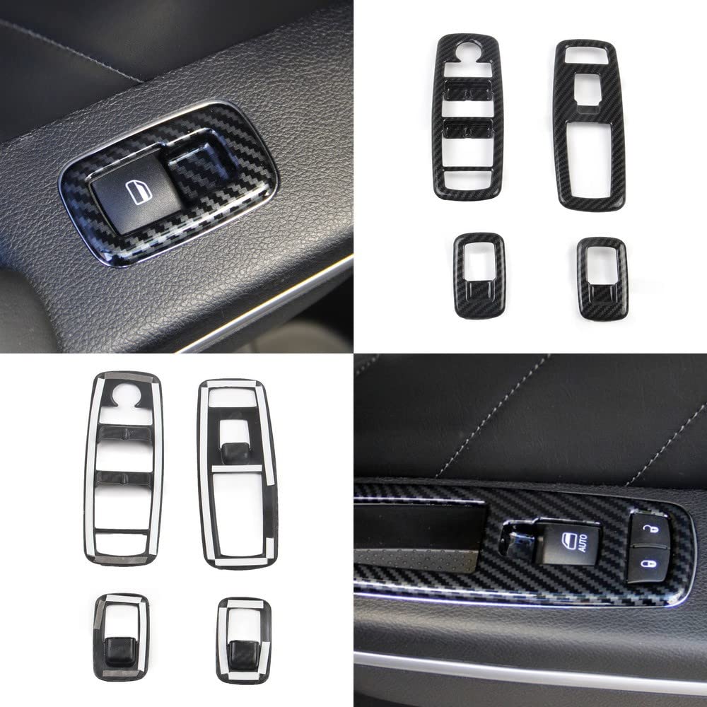 Korlot Carbon Fiber Window Lift Trim Switch Panel Cover Trim for Dodge Ram 2009+