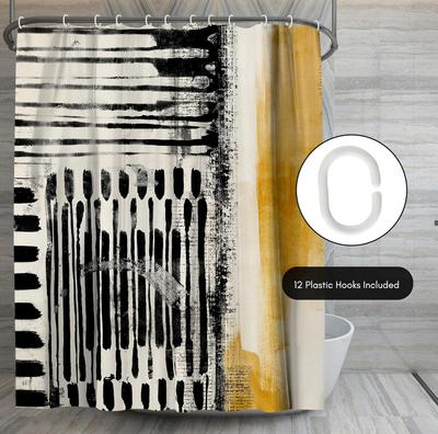 Black and White Abstract Waterproof Shower Curtain with 12 Hooks Bathroom Decorative Shower Curtain Curtain 180x180cm