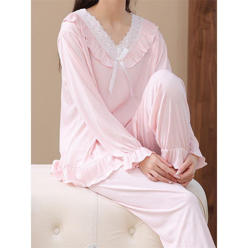 

Solid Color Simple Lace Loose Two-Piece Set Minimalist Lace Loose Outfit 342# Blue XXL [63-70kg]]