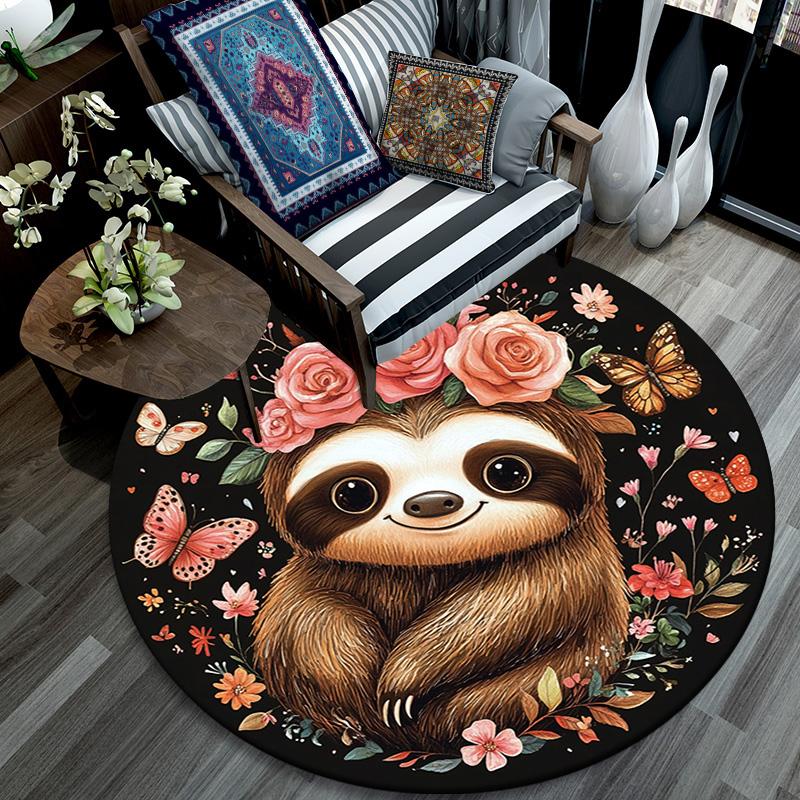 Sloth Round Area Rug,Carpet Rug for Living Room Bedroom Sofa Playroom Decor,Non-slip Floor Mat