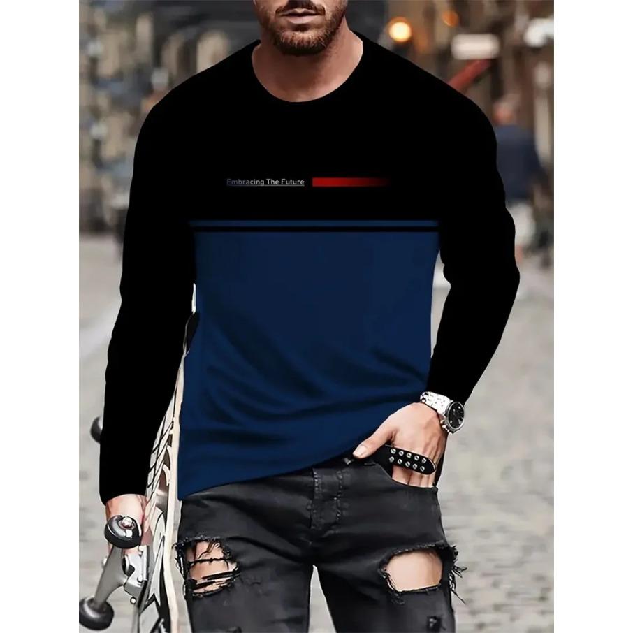 Outdoor Street Fashion Crewneck Men's Long Sleeve T-shirt Autumn New Letter Print Casual Long Sleeve Daily Casual Men's Top