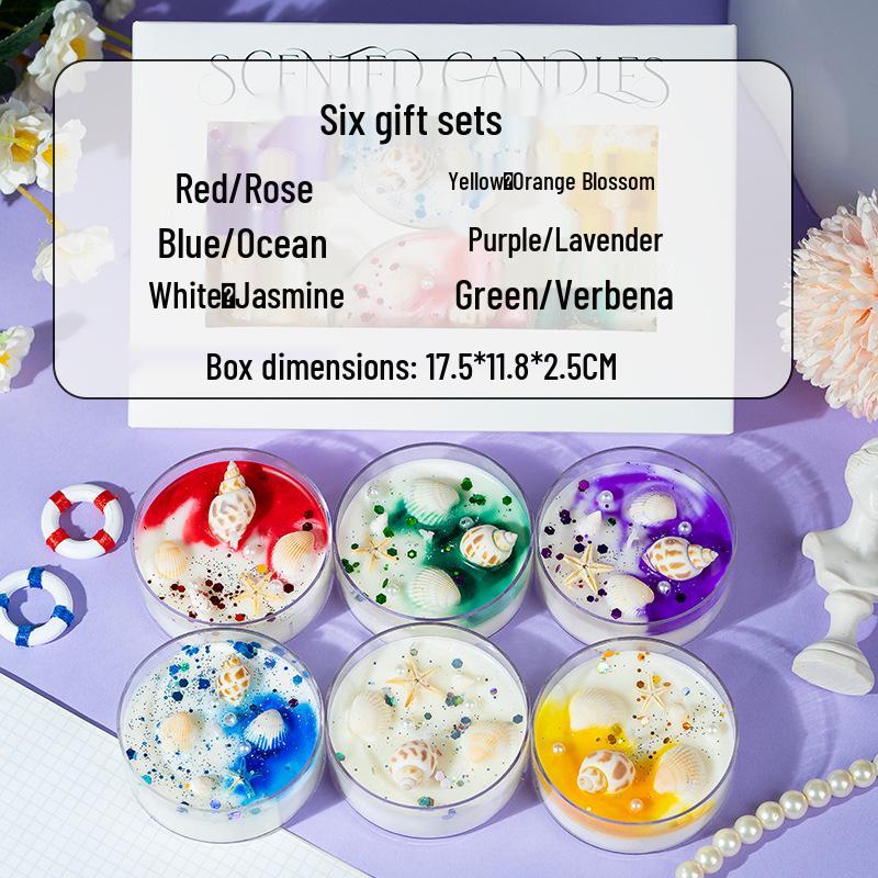 Scented Soy Wax Candles with Dried Flowers and Glitter - Crystal Shell Collection Gift Set