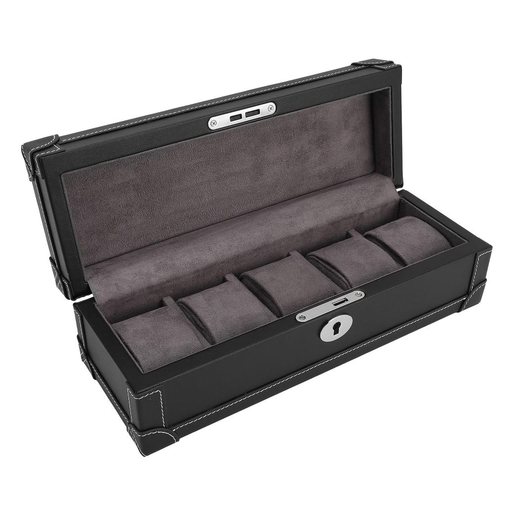 5 Slot Watch Box Watch and Jewelry Case Dust Resistant Watch Storage Organizer for Home Travel Black