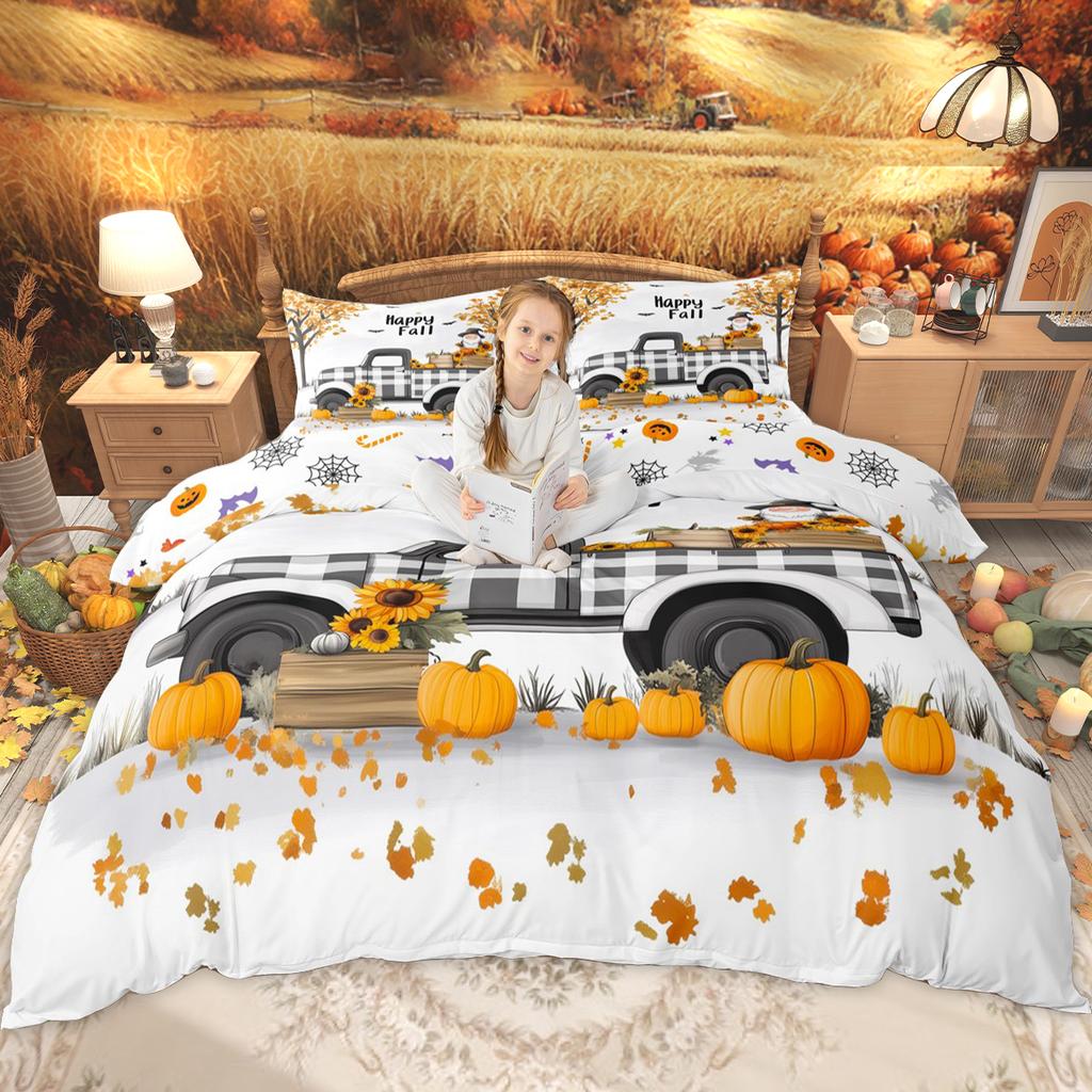 Homewish Happy Thanksgiving Day Duvet Cover Set Autumn Pumpkin Bedding Set Kawaii Turkey Fall Gnome Comforter Cover Set