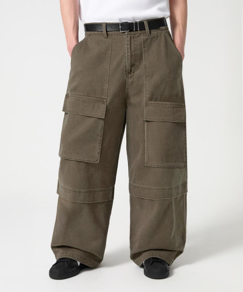 TRILLION Stone Washed Cargo Pocket Cotton Pants_Khaki