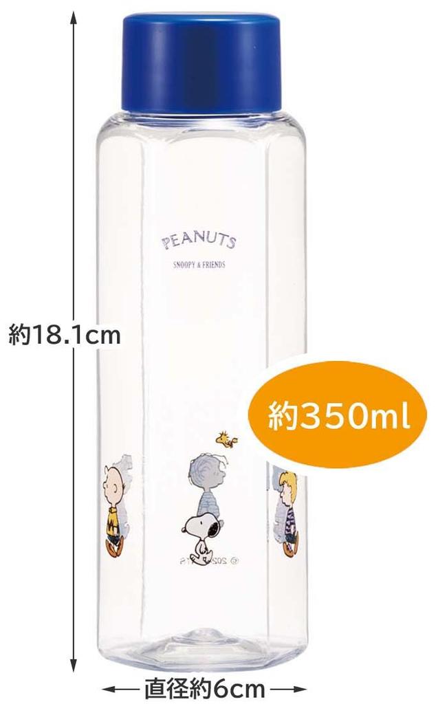 Skater Easy-to-Grip Hexagonal Plastic Water Bottle, 350ml, Blow-Drop Design, for Adults and Kids, Direct Drinking, Transparent, Snoopy Design,