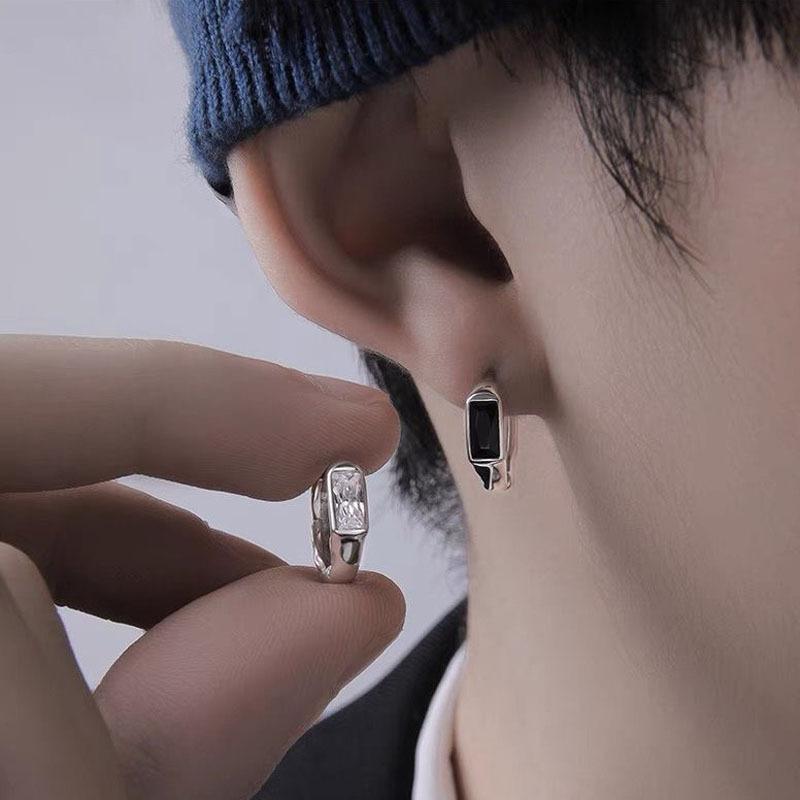 Black Diamond Irregular Earrings Men's Trendy Earrings Design Niche Personality Men's Ear Buckles Cold Wind Earrings Earrings