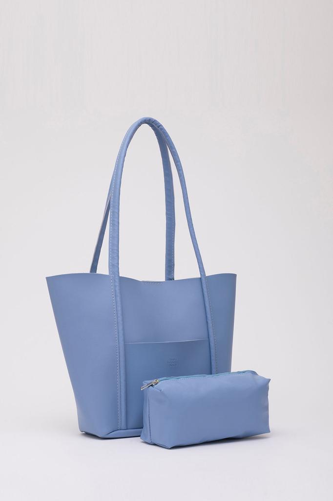 Women's Stylish and Useful Shoulder Bag Blue Shk80 Faux Leather Large Size Arm and Shoulder Bag with Front Pocket and Snap Makeup Bag L:26E:40W:8C