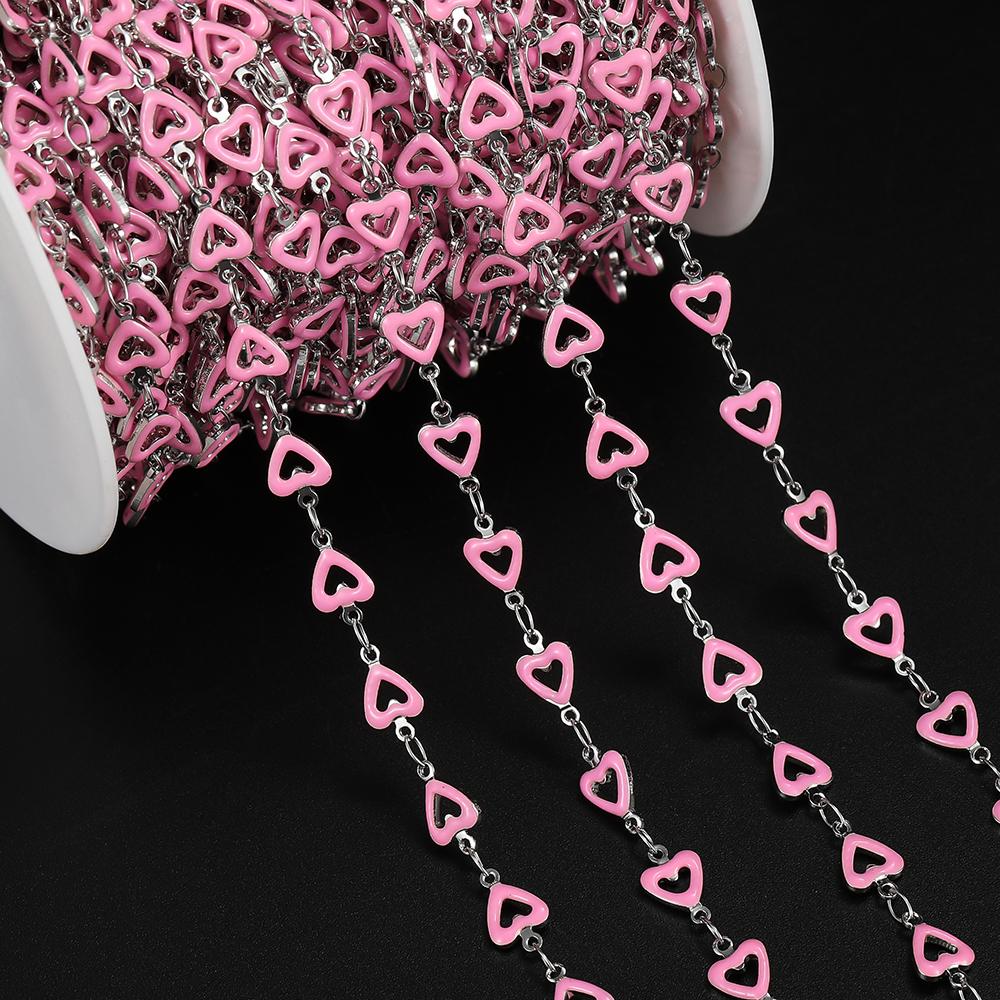 1m Copper Colorful Hollow Heart-Shaped Chain Enamel Love Chain for DIY Bracelet Necklace Waist Chain Jewelry Making Chain