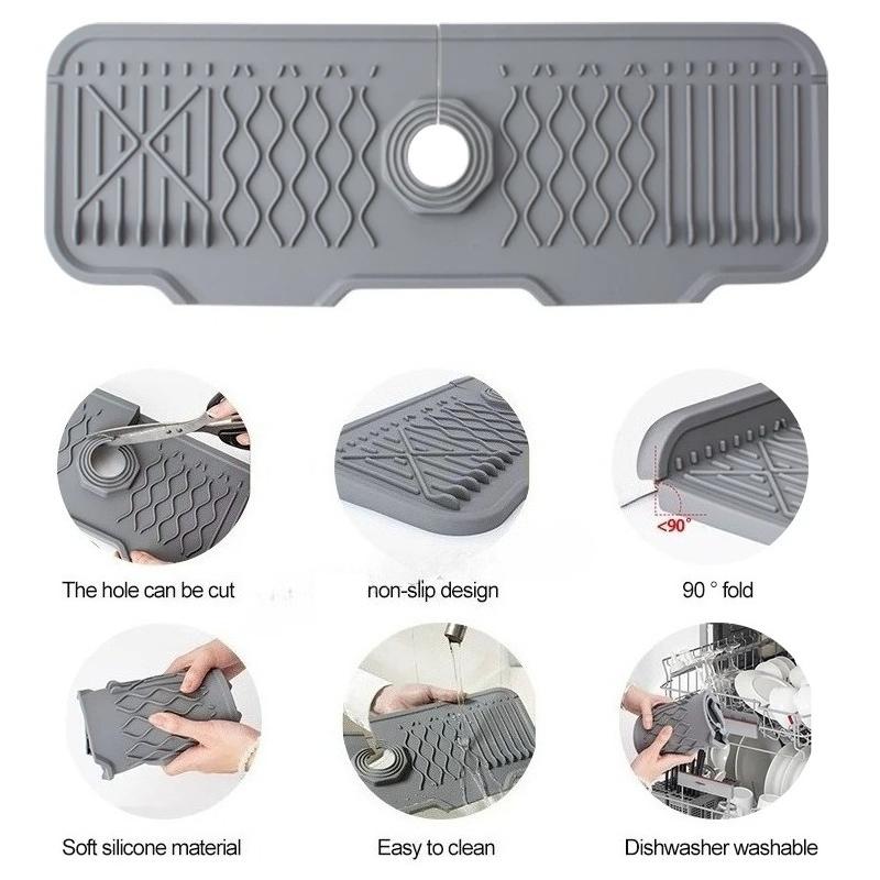 Kitchen Sink Splash Guard, Faucet Mat Splash Catcher, Handle Drip Catcher Tray, Multipurpose for Kitchen Dish Drying Mats Sponge