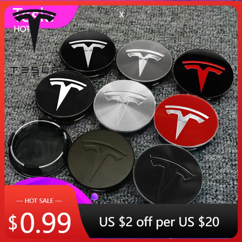 Car Sticker 2025 New Tesla 4Pcs 56mm Emblem Badge Sticker Original Wheel Hub Cover Car Accessorie For Tesla Model 3 Model Y S X