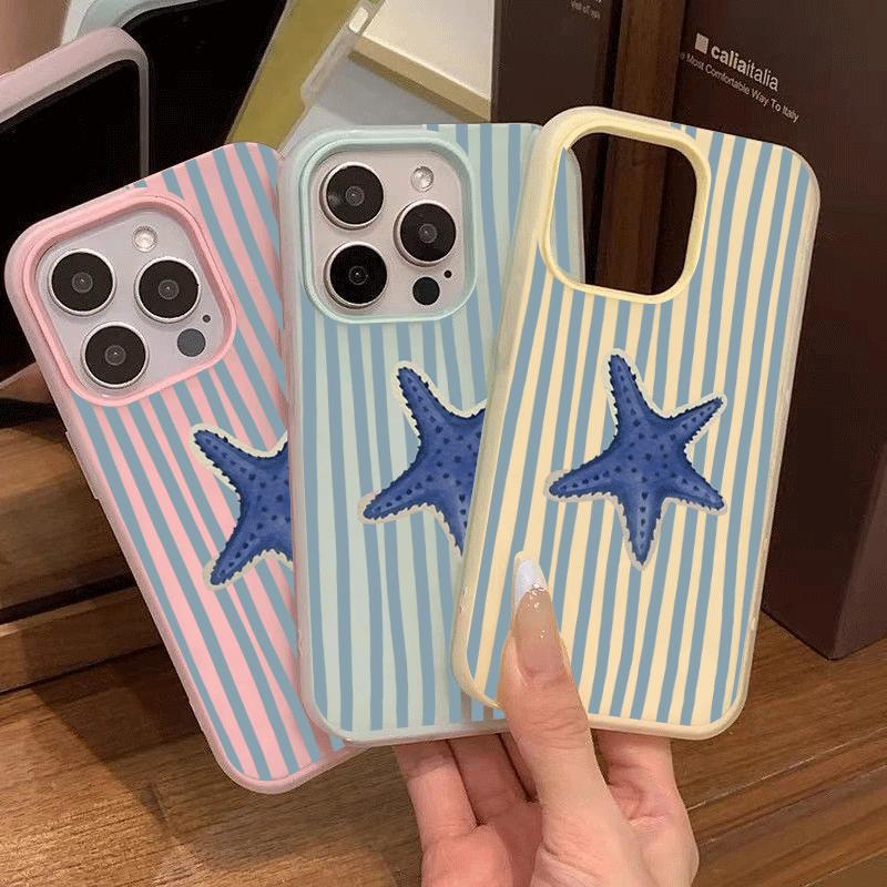 Blue Striped Starfish Pattern Phone Case For iPhone 17 16 Pro Max 16e 15 14 Plus 13 12 11 Pro Air XR X XS 7 8 Plus Soft Cover
