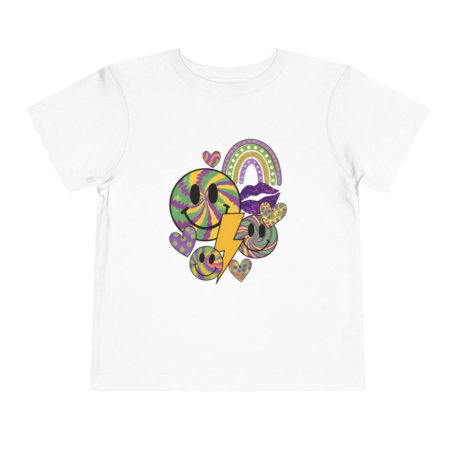 Toddler Mardi Gras Tie-Dye Smile Face Retro Hippie Cute Kids Happy Face T-Shirt S